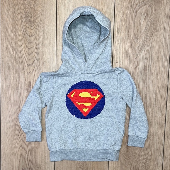 H&M Other - H&M DC Light Gray Hoodie with Reversible Superman and Batman Sequence Emblem